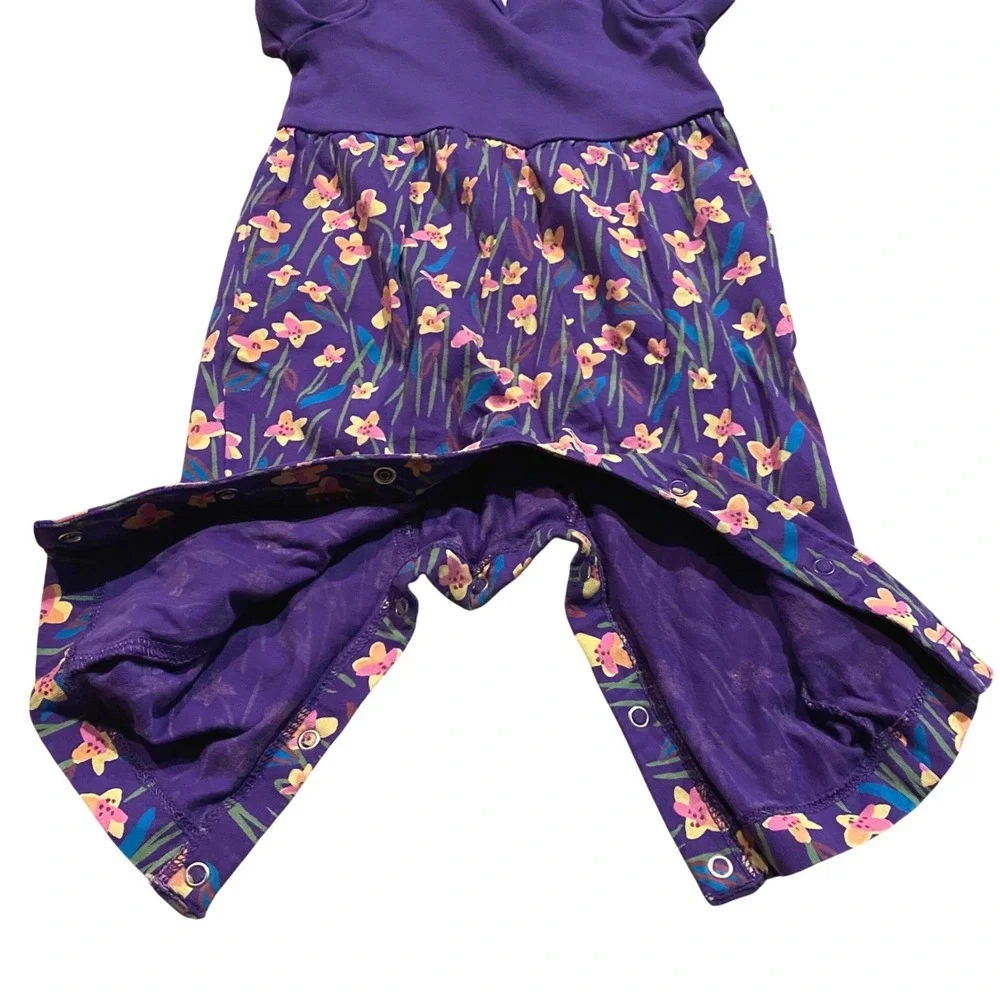 EUC TEA Collection Floral Romper Girls 3-6 Months Purple Long Sleeve Cotton Boho - Picture 4 of 7